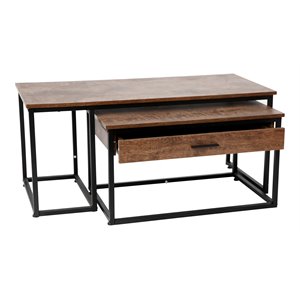 flash furniture emerson 2 piece metal nesting coffee tables in walnut/black