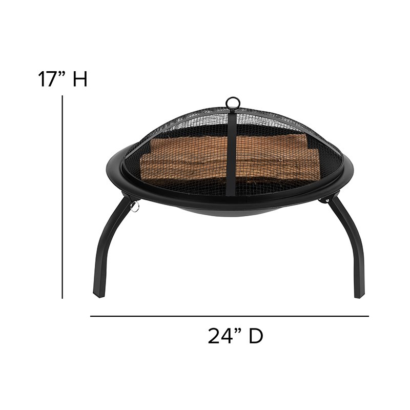Flash Furniture Foldable Iron Metal Outdoor Burning Portable Firepit in Black