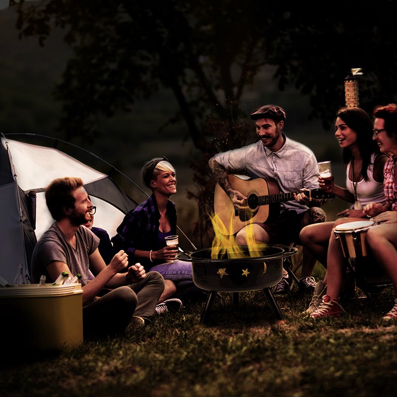 Flash Furniture Round Iron Metal Burning Star and Moon Firepit in Black