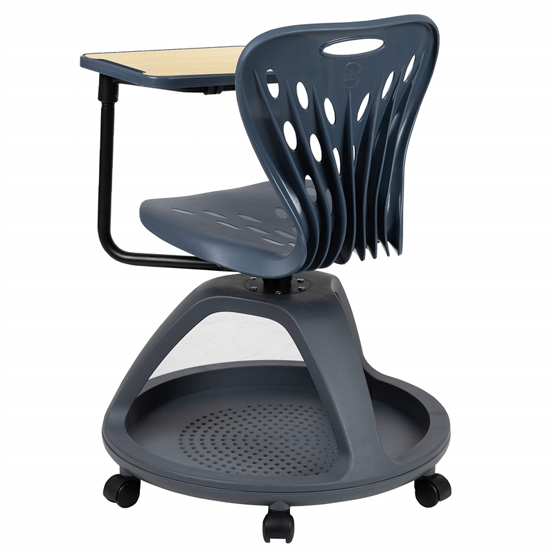 Flash Furniture 360 Degree Tablet Rotation Plastic Mobile Desk Chair in Gray