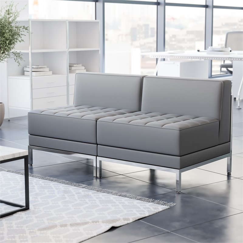 Flash Furniture 2 Piece Gray LeatherSoft Modular Lounge Set with Ganging Clips