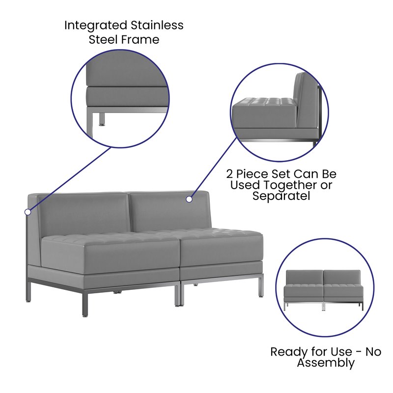 Flash Furniture 2 Piece Gray LeatherSoft Modular Lounge Set with Ganging Clips