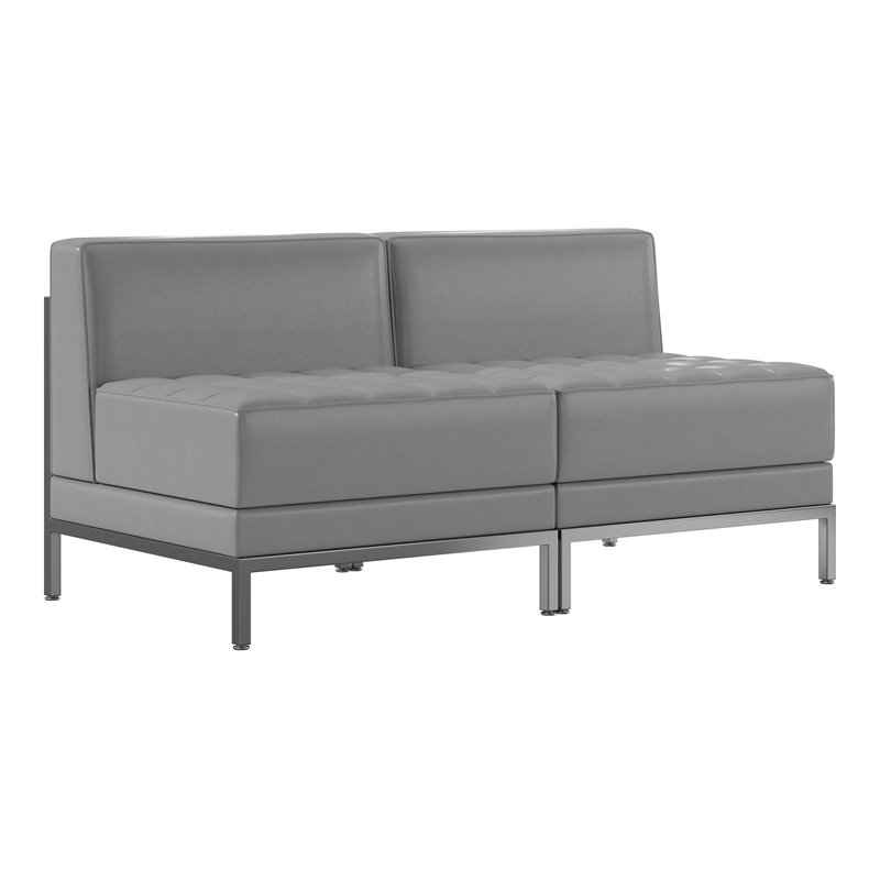 Flash Furniture 2 Piece Gray LeatherSoft Modular Lounge Set with Ganging Clips
