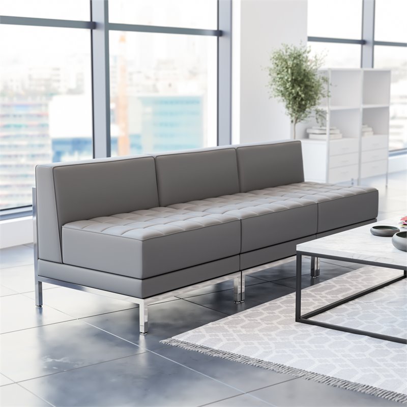Flash Furniture 3 Piece Gray LeatherSoft Modular Lounge Set with Ganging Clips