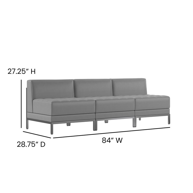 Flash Furniture 3 Piece Gray LeatherSoft Modular Lounge Set with Ganging Clips