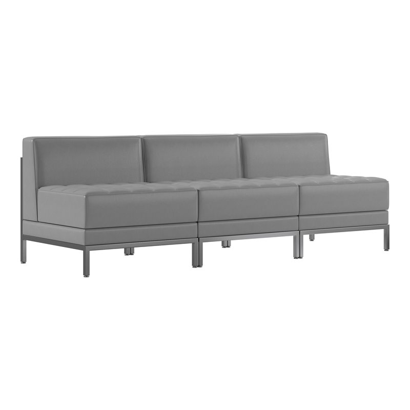 Flash Furniture 3 Piece Gray LeatherSoft Modular Lounge Set with Ganging Clips