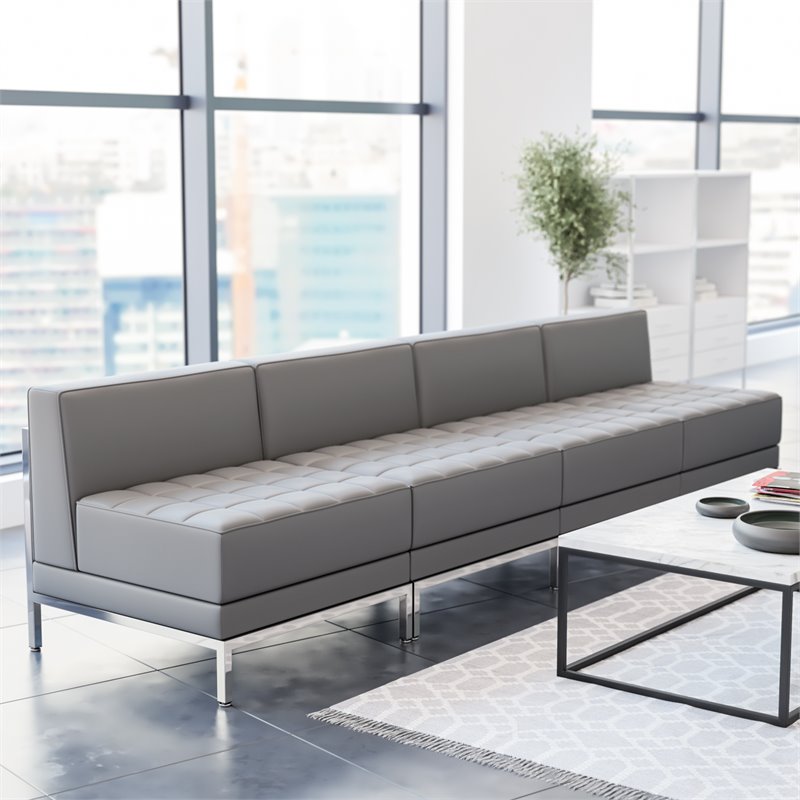 Flash Furniture 4 Piece Gray LeatherSoft Modular Lounge Set with Ganging Clips