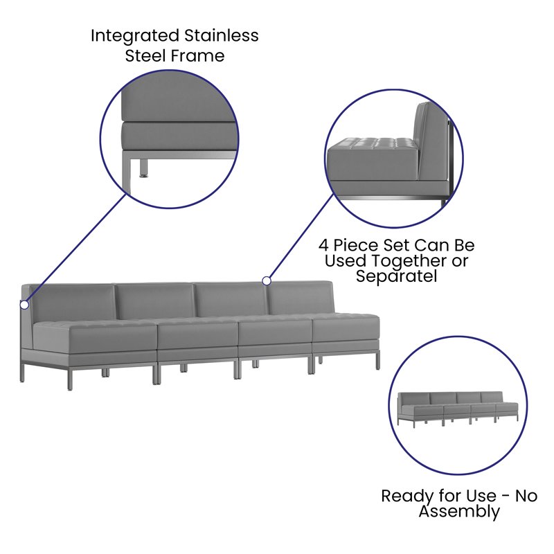Flash Furniture 4 Piece Gray LeatherSoft Modular Lounge Set with Ganging Clips