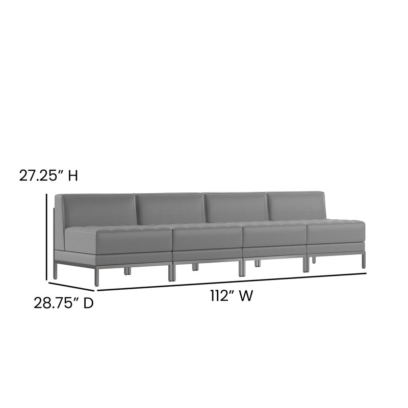 Flash Furniture 4 Piece Gray LeatherSoft Modular Lounge Set with Ganging Clips