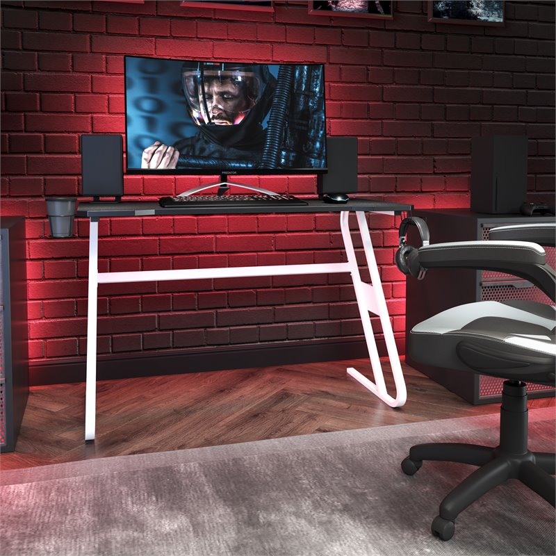 Flash Furniture Engineered Wood and Steel Gaming Ergonomic Desk in White