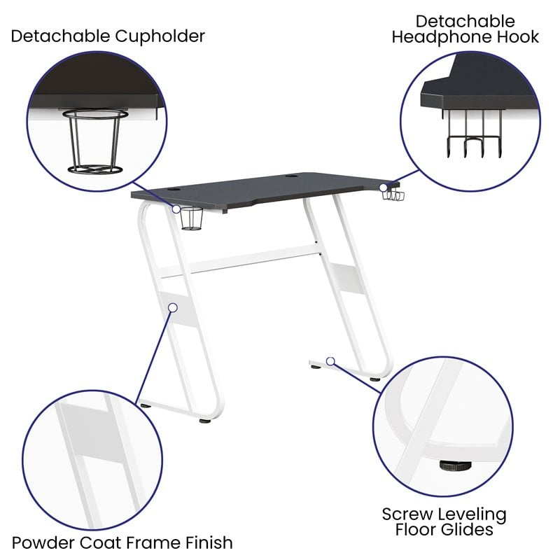 Flash Furniture Engineered Wood and Steel Gaming Ergonomic Desk in White