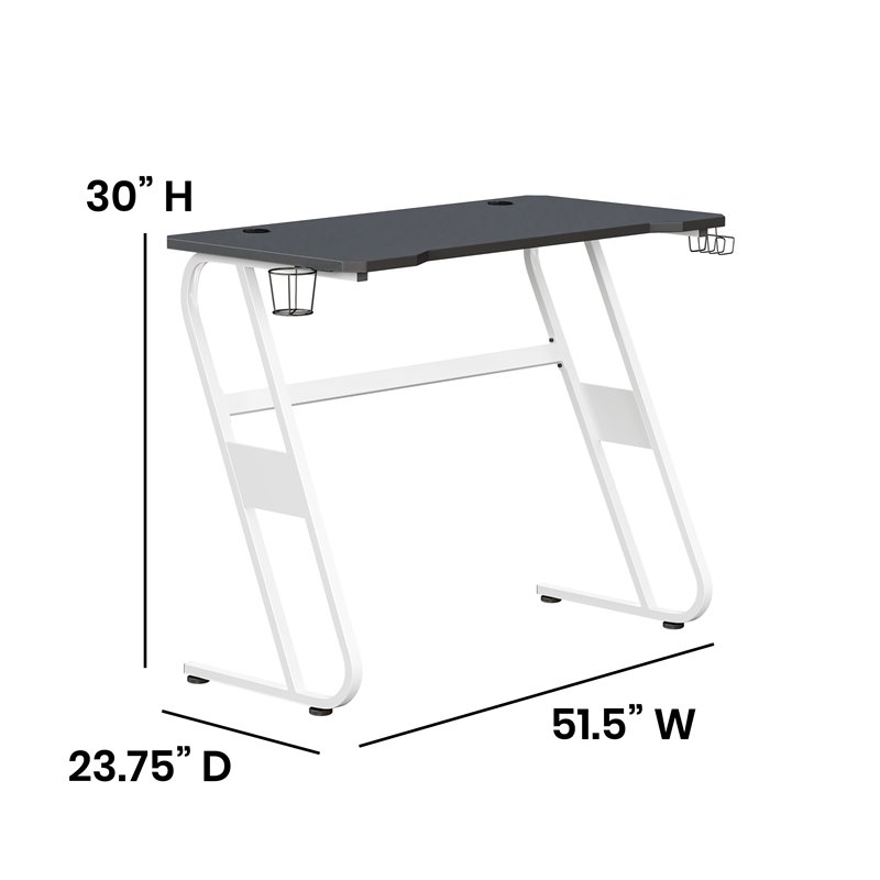 Flash Furniture Engineered Wood and Steel Gaming Ergonomic Desk in White