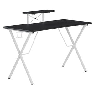 Flash Furniture Metal Gaming Desk with Monitor Stand in Black/White