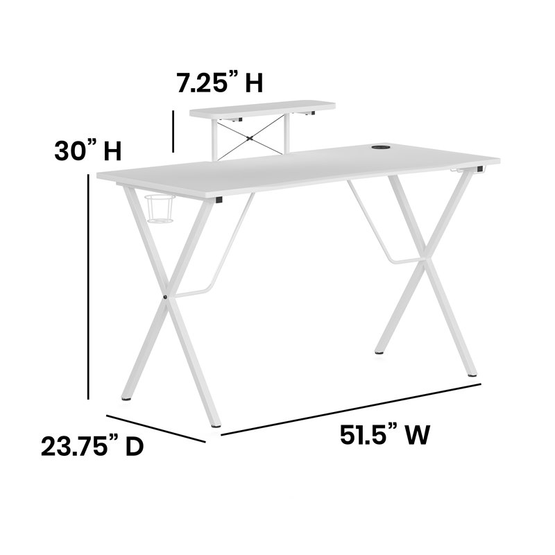 Flash Furniture Metal & Engineered Wood Gaming Desk with Monitor Stand in White