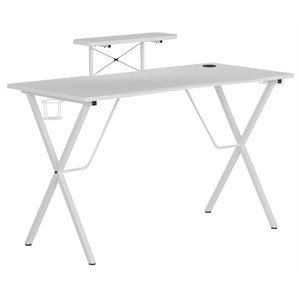 Flash Furniture Metal & Engineered Wood Gaming Desk with Monitor Stand in White