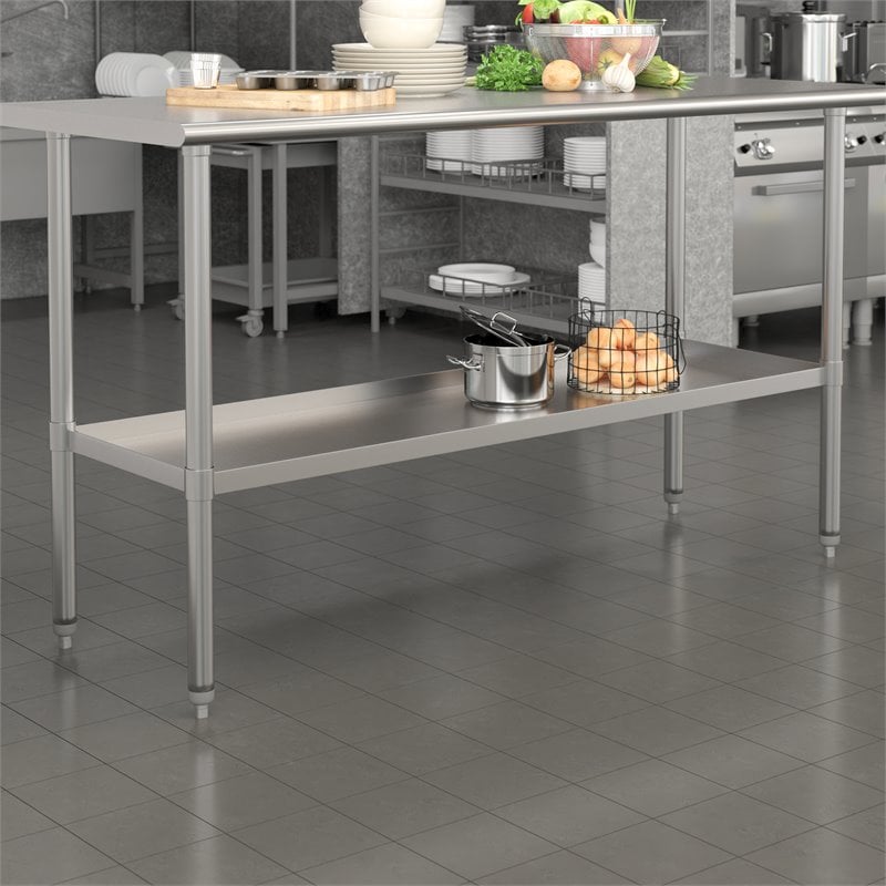 Flash Furniture Metal Galvanized Work Table Shelf for 24 x 60 Table in Gray