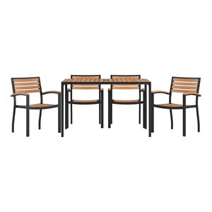 Flash Furniture 5PC Aluminum Patio Dining Set with Umbrella Hole in Brown