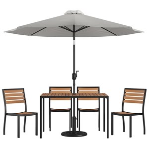 Flash Furniture 7 Piece Aluminum Patio Dining Set with Umbrella and Base in Gray
