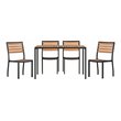 Flash Furniture 5 Piece Metal Patio Table with 4 Chairs Set in Teak Brown/Black