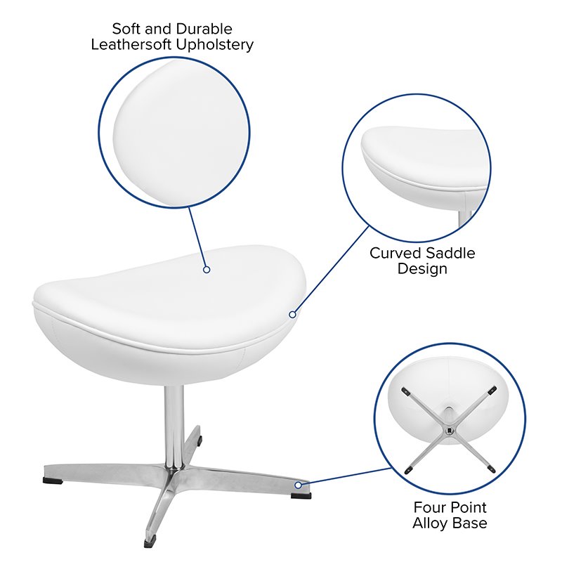 Flash Furniture LeatherSoft And Fiberglass Saddle Ottoman in White