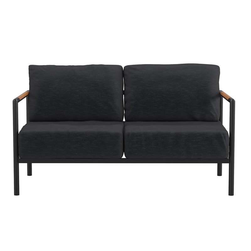 Flash Furniture Fabric Patio Loveseat with Cushions in Charcoal/Black