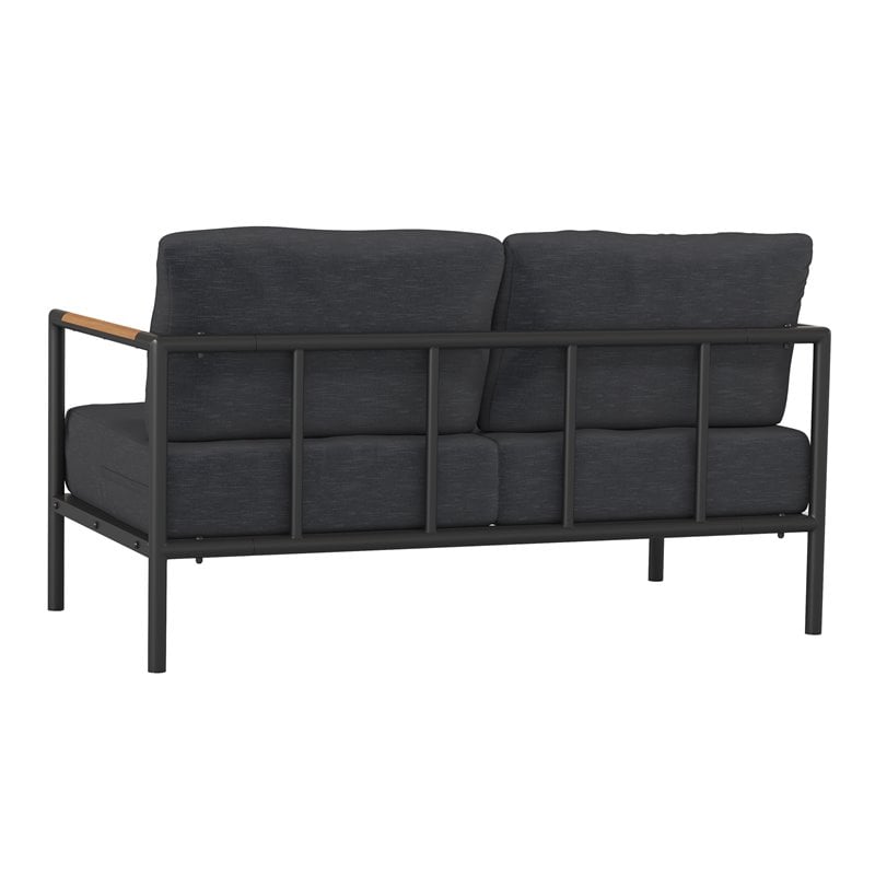 Flash Furniture Fabric Patio Loveseat with Cushions in Charcoal/Black