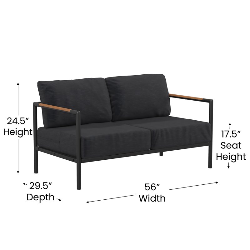 Flash Furniture Fabric Patio Loveseat with Cushions in Charcoal/Black