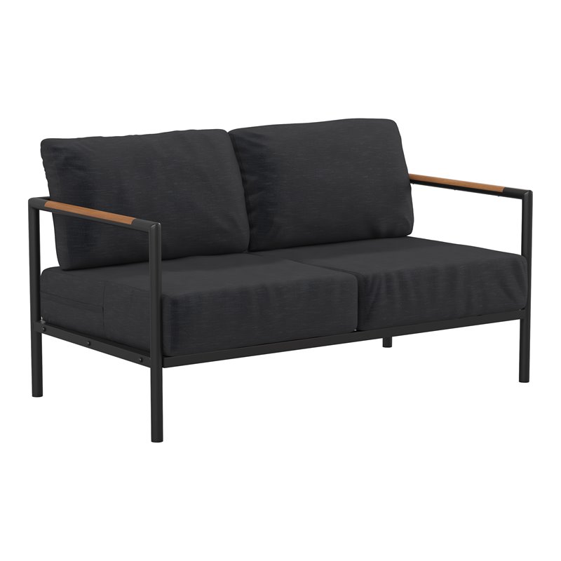Flash Furniture Fabric Patio Loveseat with Cushions in Charcoal/Black