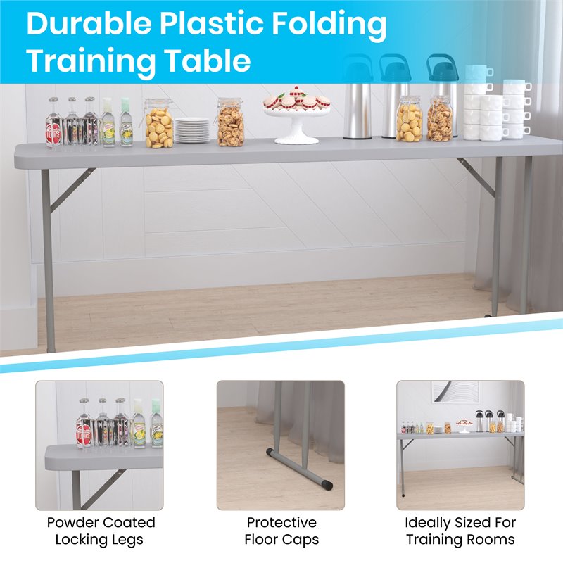 Flash Furniture Rectangle Plastic Folding Training/Seminar Table in Gray
