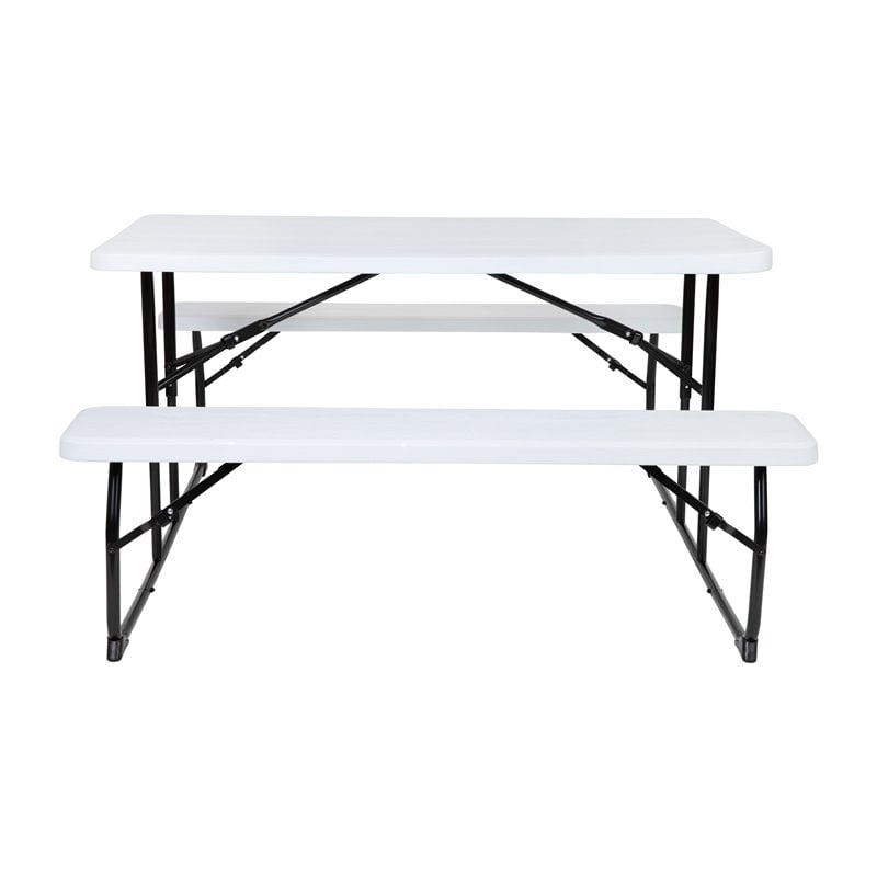 Flash Furniture Insta-Fold Metal Folding Picnic Table and Bench Set in White