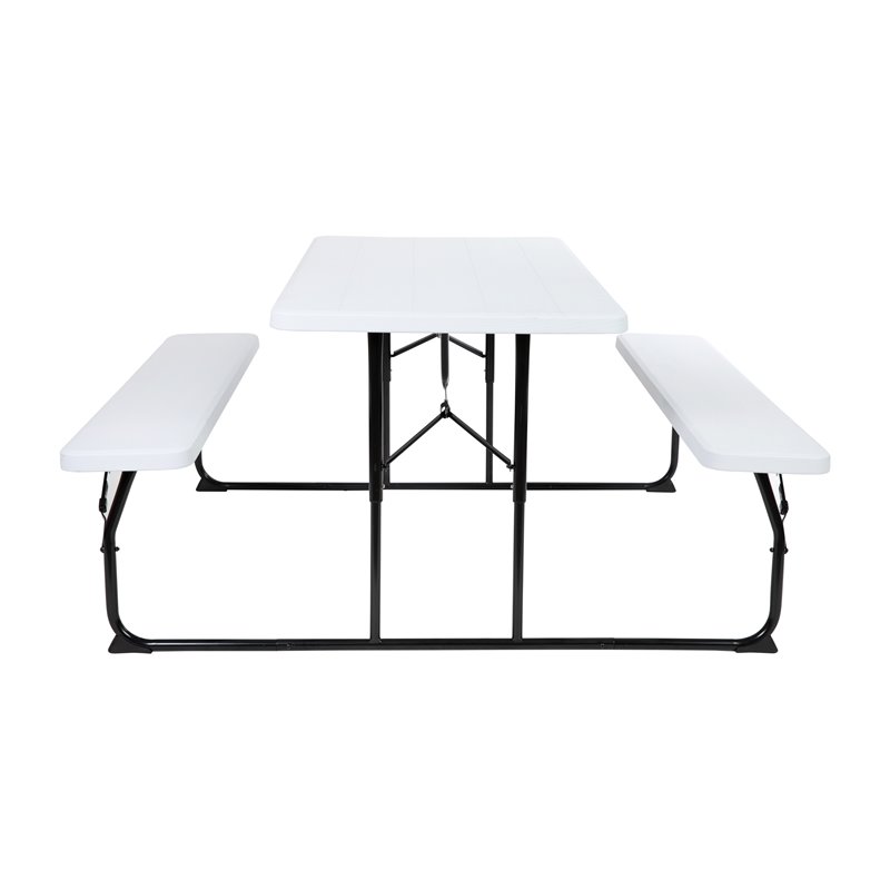 Flash Furniture Insta-Fold Metal Folding Picnic Table and Bench Set in White