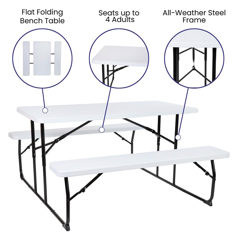 Flash Furniture Insta-Fold Metal Folding Picnic Table and Bench Set in White