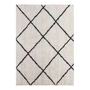 Flash Furniture 96&quot x 118&quot Diamond Trellis Fabric Area Rug in Ivory/Black