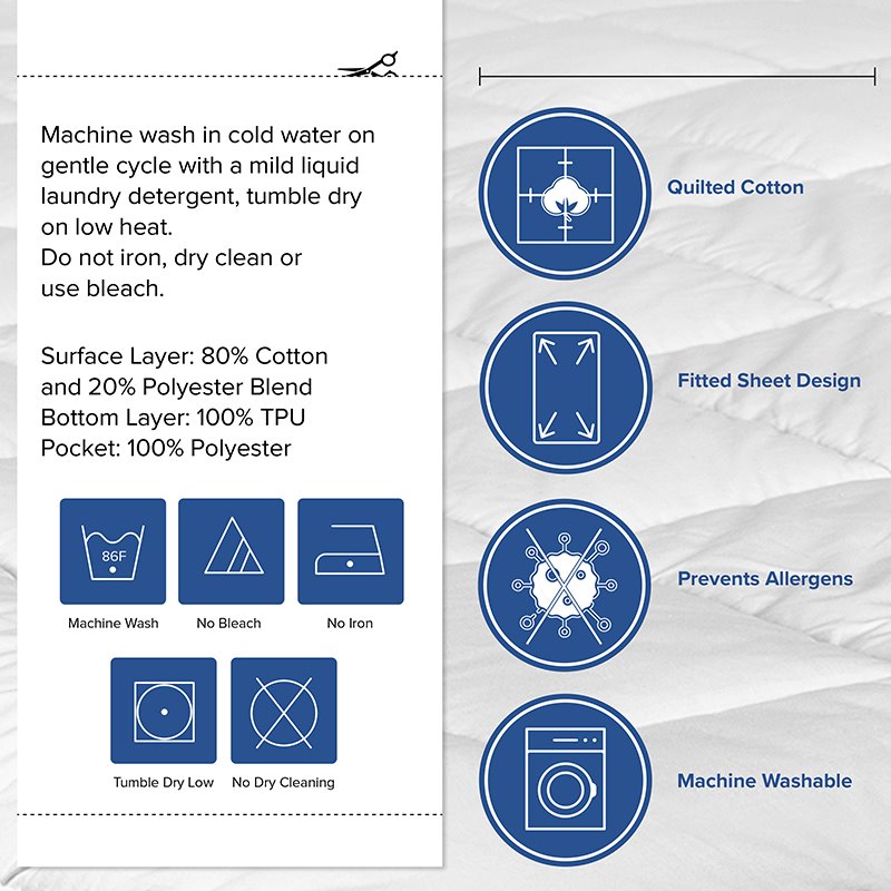 Flash Furniture Hypoallergenic Cotton & Polyester King Mattress Pad in White