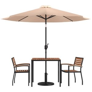 Flash Furniture 5PC Aluminum Patio Dining Set with Umbrella and Base - Tan