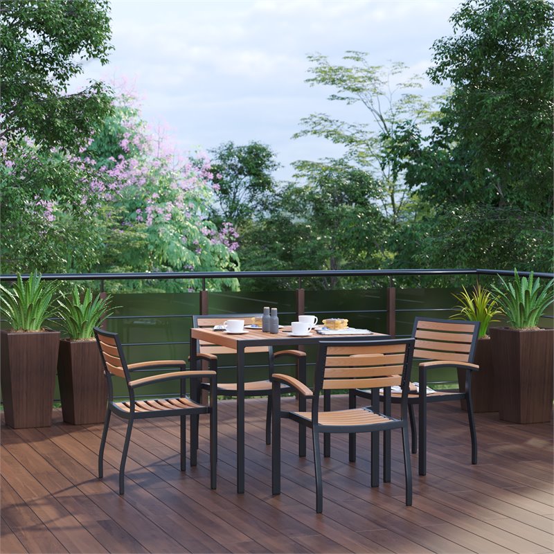 Flash Furniture 5PC Aluminum Patio Dining Set with Umbrella Hole - Brown