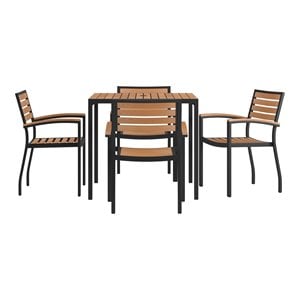 Flash Furniture 5PC Aluminum Patio Dining Set with Umbrella Hole - Brown
