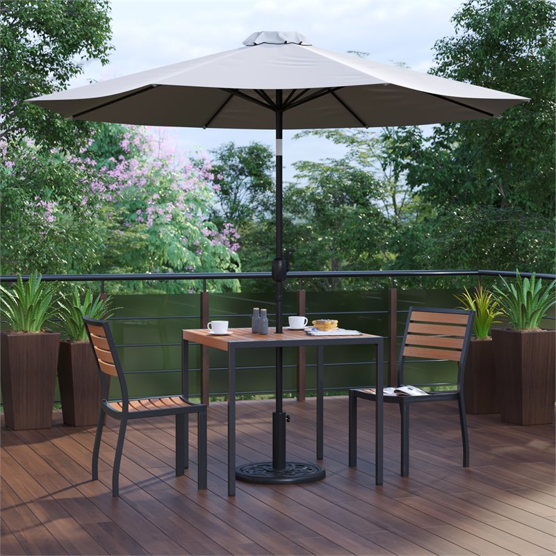 Flash Furniture 5 Piece Metal Patio Dining Set with Umbrella and Base - Gray