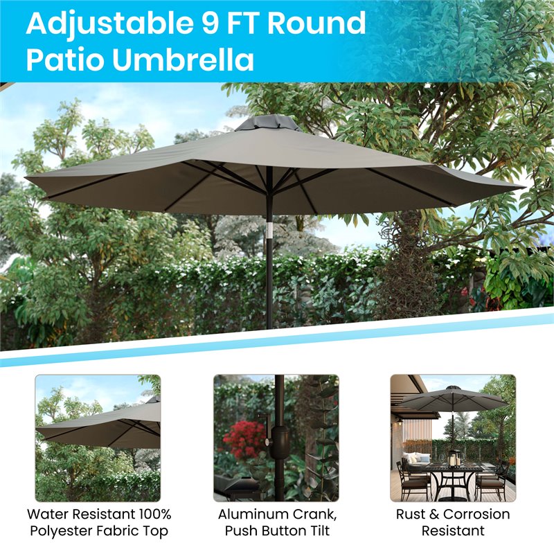 Flash Furniture 5 Piece Metal Patio Dining Set with Umbrella and Base - Gray