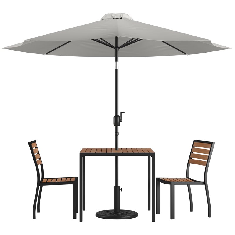 Flash Furniture 5 Piece Metal Patio Dining Set with Umbrella and Base - Gray