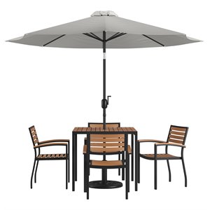 Flash Furniture 7PC Aluminum Patio Dining Set with Umbrella and Base - Gray