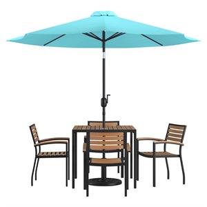 Flash Furniture 7PC Aluminum Patio Dining Set with Umbrella and Base - Blue