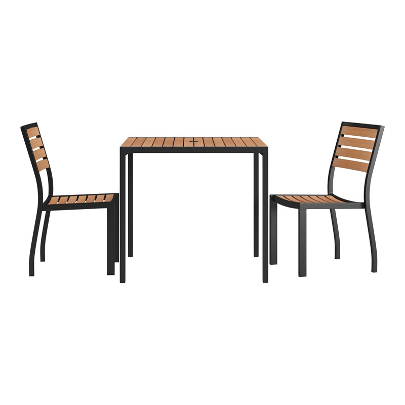Flash Furniture 3 Piece Metal Patio Table with 2 Club Chairs Set - Brown