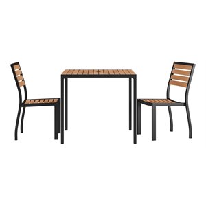 flash furniture 3 piece metal patio table with 2 club chairs set - brown