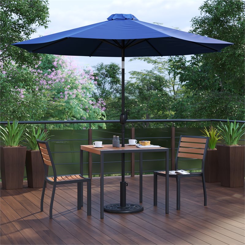 Flash Furniture 5 Piece Metal Patio Dining Set with Umbrella and Base - Navy
