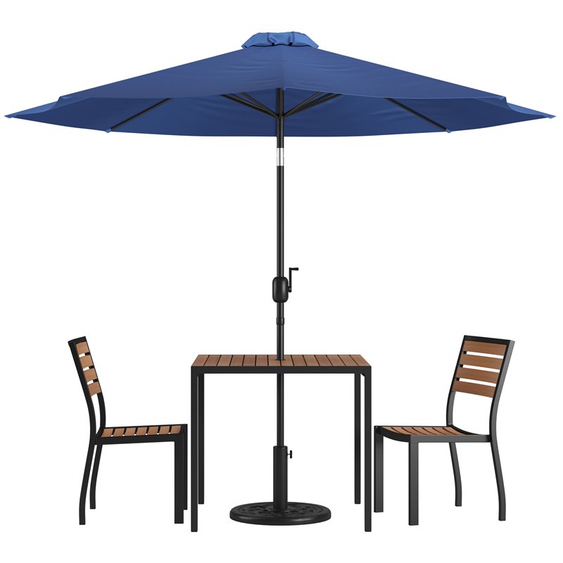 Flash Furniture 5 Piece Metal Patio Dining Set with Umbrella and Base - Navy