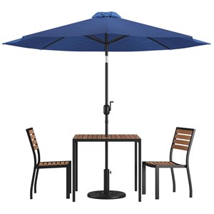 Flash Furniture 5 Piece Metal Patio Dining Set with Umbrella and Base - Navy