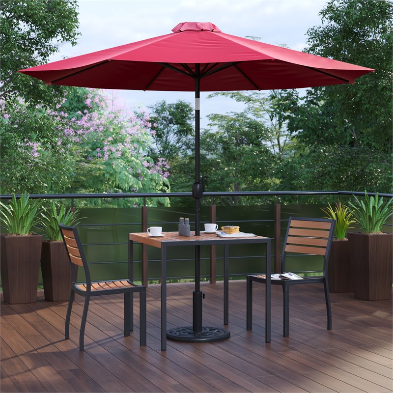 Flash Furniture 5 Piece Metal Patio Dining Set with Umbrella and Base - Red