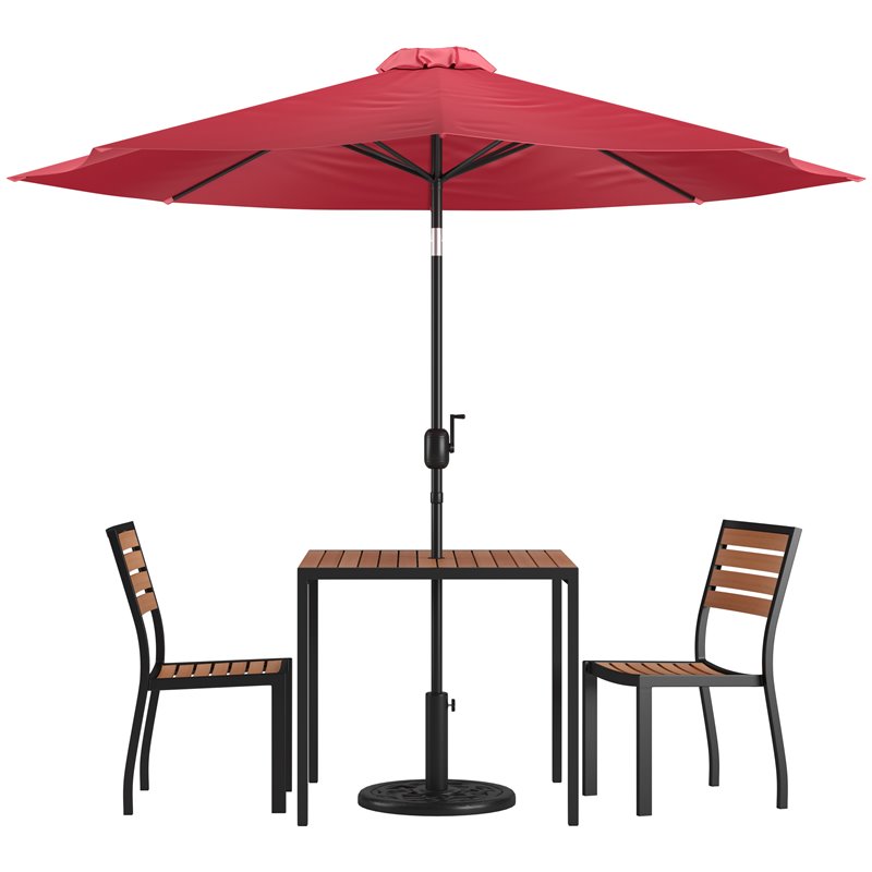 Flash Furniture 5 Piece Metal Patio Dining Set with Umbrella and Base - Red