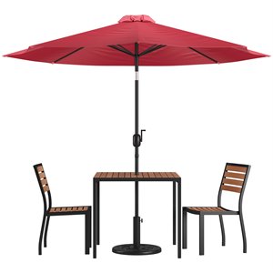 Flash Furniture 5 Piece Metal Patio Dining Set with Umbrella and Base - Red